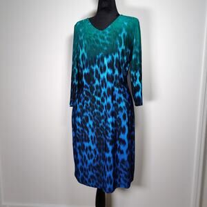 Chico’s Blue Ombre Leopard Print Dress Long Sleeve Bold Luxe Chicos 2 L/12